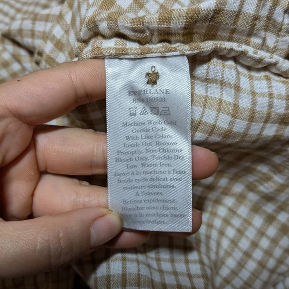 Everlane 100% Linen Dress Plaid Cream Tan Mini Short Sleeve XS Shirtdress Pocket - Picture 9 of 9